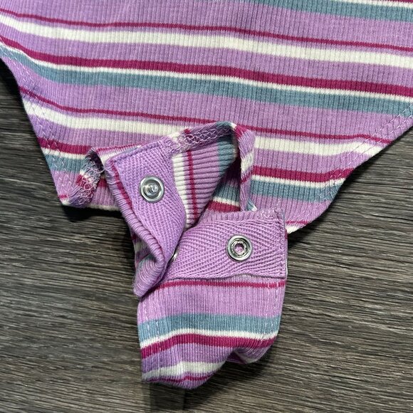 NWT Wild Fable Medium Striped Double V-Neck Bodysuit Snap Lilac Teal Stripes - Picture 5 of 9